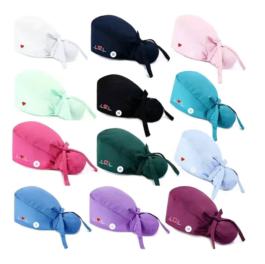 Heart Scrub Caps w/ ponytail cover